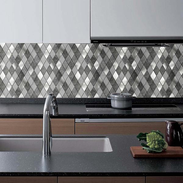 ENER-J Silver Slate Diamond Pattern Peel & Stick Aluminum Tile, Size: 295 x 29 5 x 4.5 mm (Pack of 4)