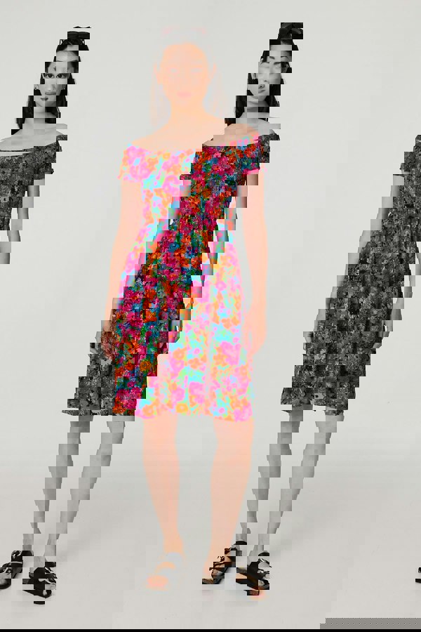 Pink | Floral Knee Length Bardot Dress