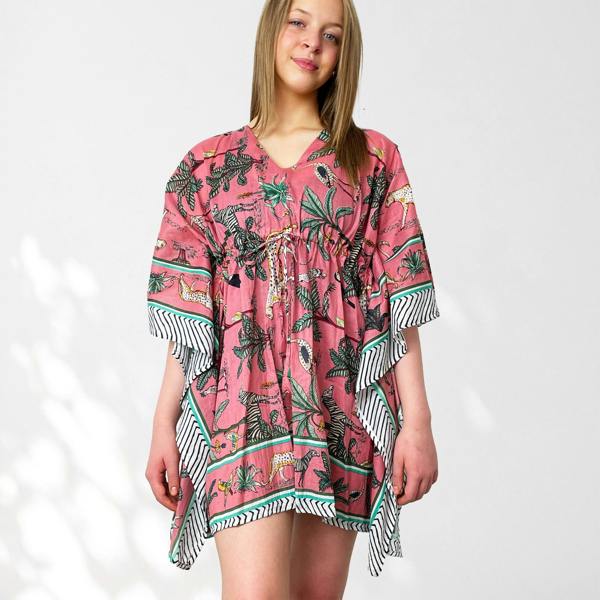 Hayley & Co Leopard and Jungle Print 100% Cotton Beach Kaftan
