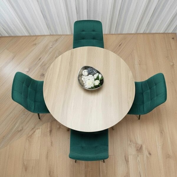 Kosy Koala Modern Round Dining Table Set With 4 Green Velvet Chairs Dining Room Furniture