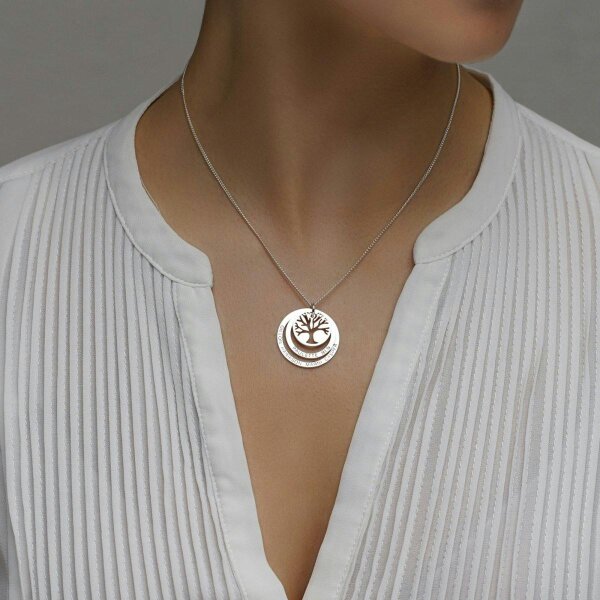Christopher James of London Sterling Silver Tree of Life Two Disc Family Circle Necklace