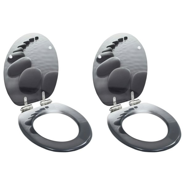 Berkfield WC Toilet Seats 2 pcs with Soft Close Lids MDF Stones Design