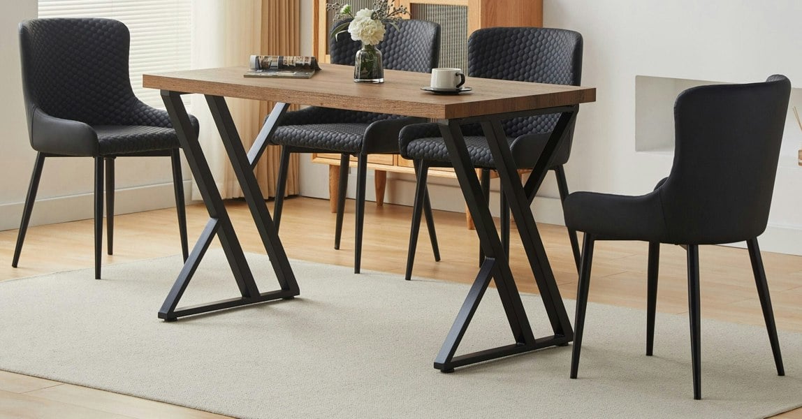 Comfy Living Enna 5-Piece Dining Set With Industrial Style Oak Effect Table Top and Faux Leather Chairs