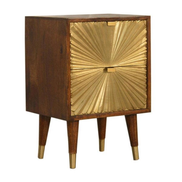 Wyld Haus Merano Mango Wood Gold Bedside 2 Drawers
