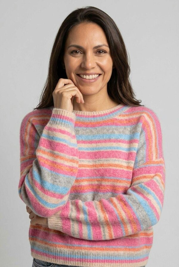 Izabel London Striped Drop Shoulder Cropped Jumper