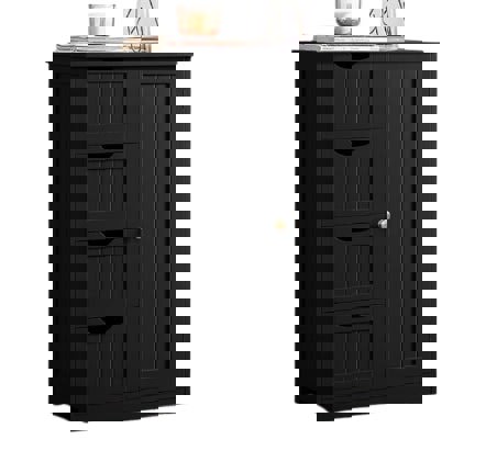 Modcraft Bathroom Floor Cabinet Wooden Freestanding Storage with 4 Drawers & 1 Door Adjustable Shelf – Black