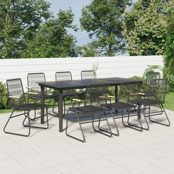 Berkfield 9 Piece Garden Dining Set Black PVC Rattan