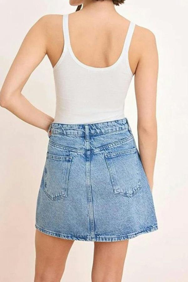 WOVCOR Mid-Waist Mini 100% Cotton Denim Skirt
