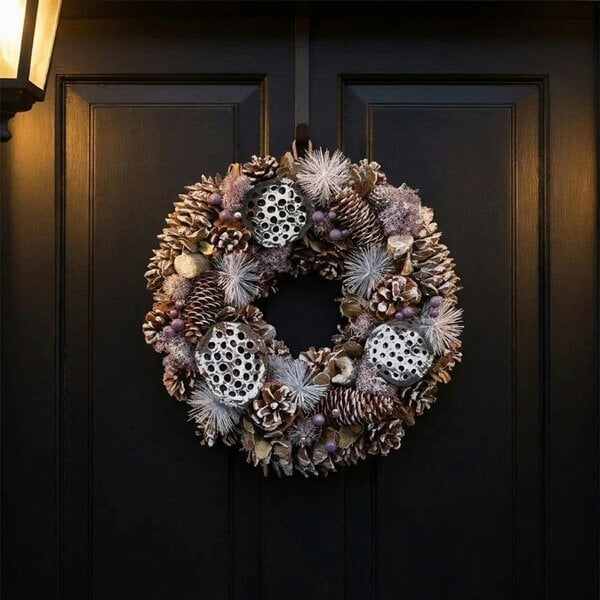 Garden Greatness Snowy Tipped Cone and Lotus Head Christmas Wreath