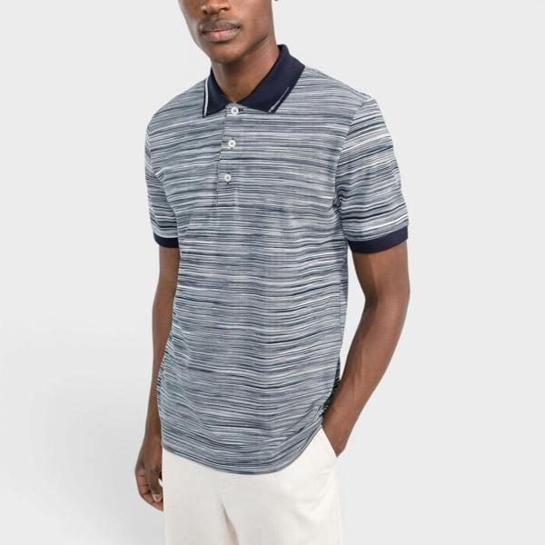 Missoni Striped Contrast Collar Polo Shirt Space Dyed Navy White
