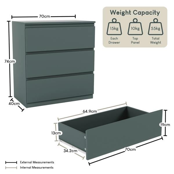 Vida Designs Denver 3 Drawer Chest, Black
