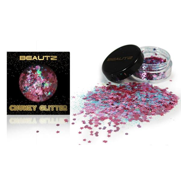 Aquarius Beautz Chunky Glitter Fairy 10ml Pot 5g Cosmetic Body Face Festival Purple Glam