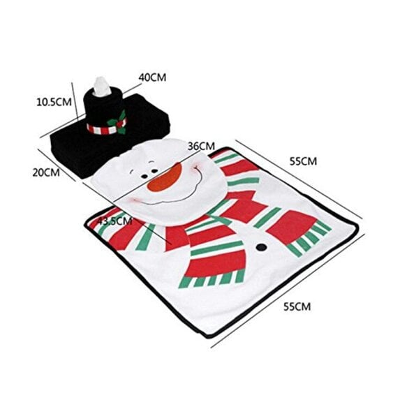 Shatchi Standard Size Christmas Toilet Seat Cover and Bathroom Mat Set, White Snowman Style, 3 Piece Decor