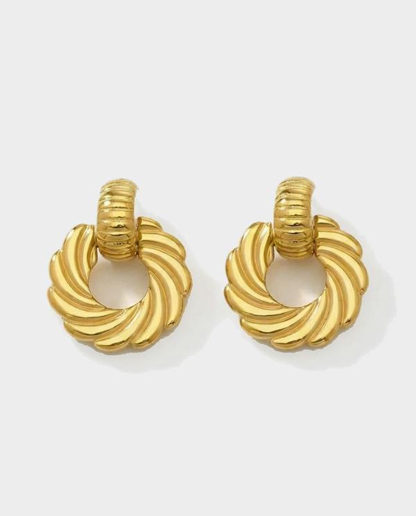 Elk & Bloom Thick 14K Gold Ribbed Hoop Studs