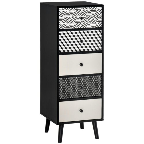 Wyld Haus Rerora Scandi Monochrome Black and White Wooden Vertical 5 Drawer Storage Chest