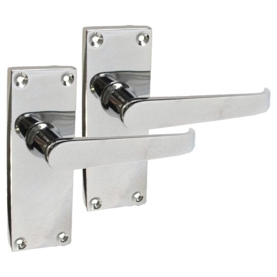 EDH Door Hardware Victorian Straight Chrome Door Handles – Interior Lever Handles on Backplate