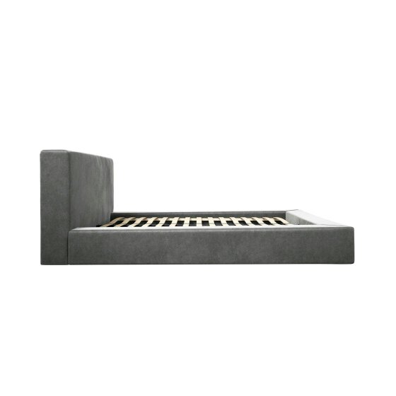 Wyld Haus Portarlington Upholstered Dark Grey Twill 4ft6 Double Size Bed with Headboard