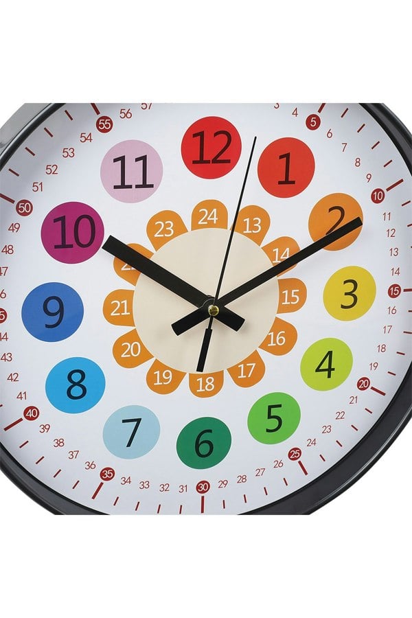 Living and Home 12 Inch Rainbow Color Arabic Numeral Wall Clock for Teaching