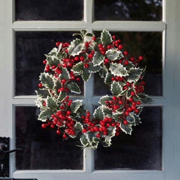 Samuel Alexander 40cm Hanging Christmas Wreath with Red Berries and Holly Leaves
