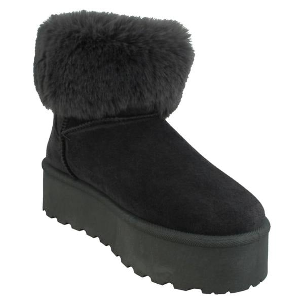 Spot On Ladies Spot On Platform Comfy Ankle Boots with Faux Fur Collar F4463
