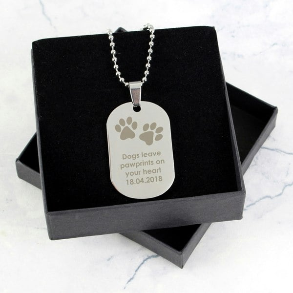 Personalised Memento Company Personalised Paw Prints Stainless Steel Dog Tag Necklace