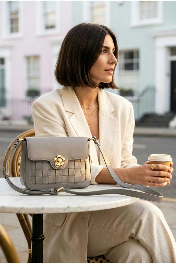 Ines Woven Panel Crossbody Bag - Grey