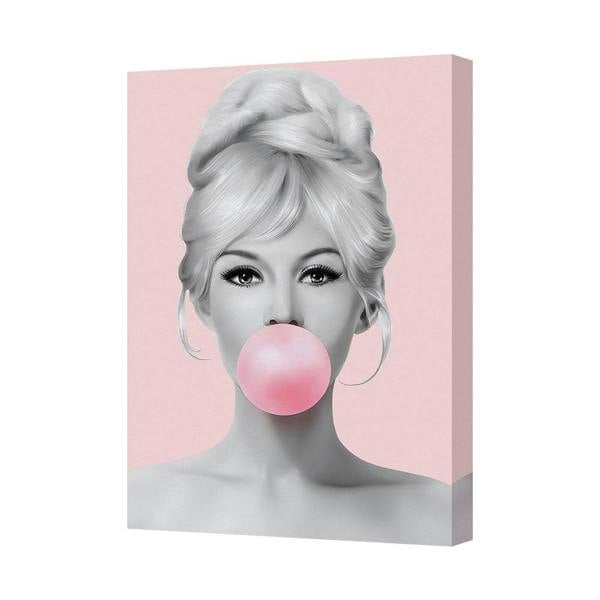 Benjamin Tate Design Contemporary Pop Art Canvas Print Bubble Gum Portrait With Deep Wooden Frame