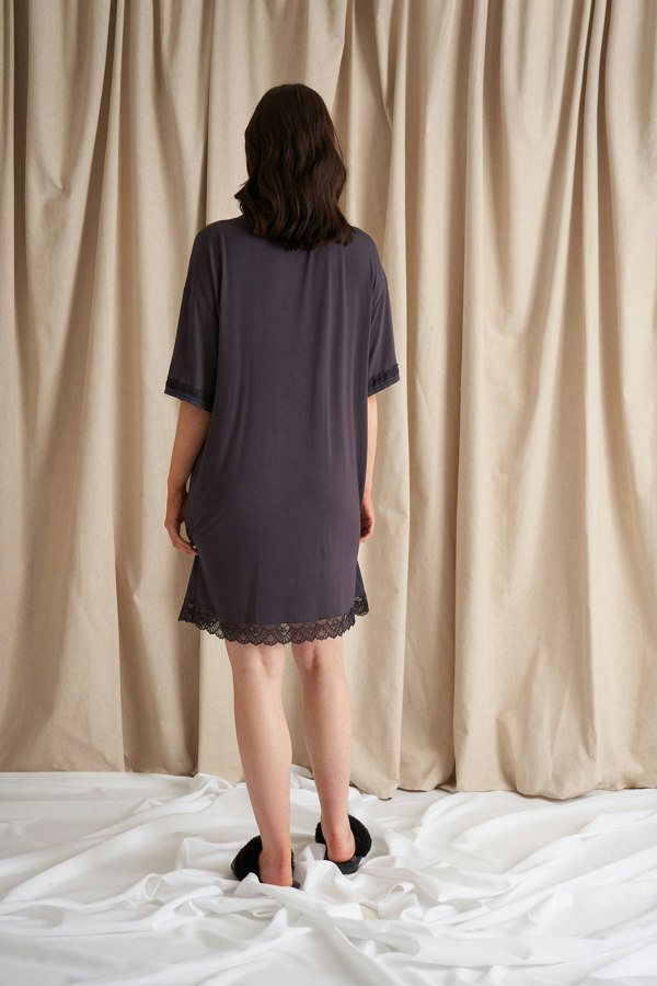 Pretty You London Women's Bamboo Lace Tee Dress in Raven