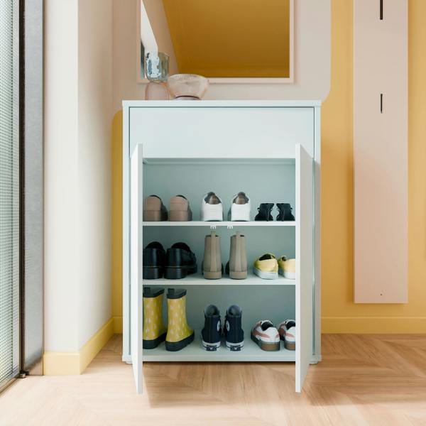 Furniture To Go Alice Springs Shoe Cabinet with 2 Doors Push-to-Open & 1 Drawer Push-to-Open in Light Grey
