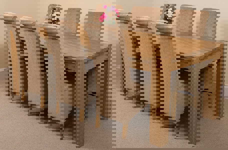 That's Furniture Kuba Extra Large Oak Dining Table with Montana Fabric Chairs