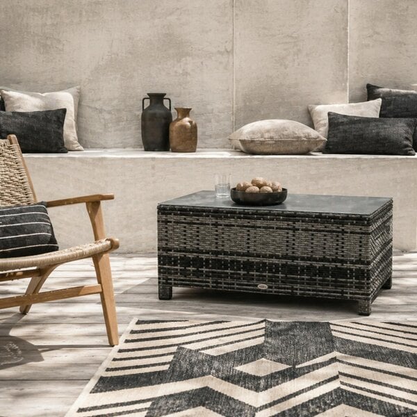 Wyld Haus Lolifi Grey Rattan Outdoor Coffee Table With Glass Top