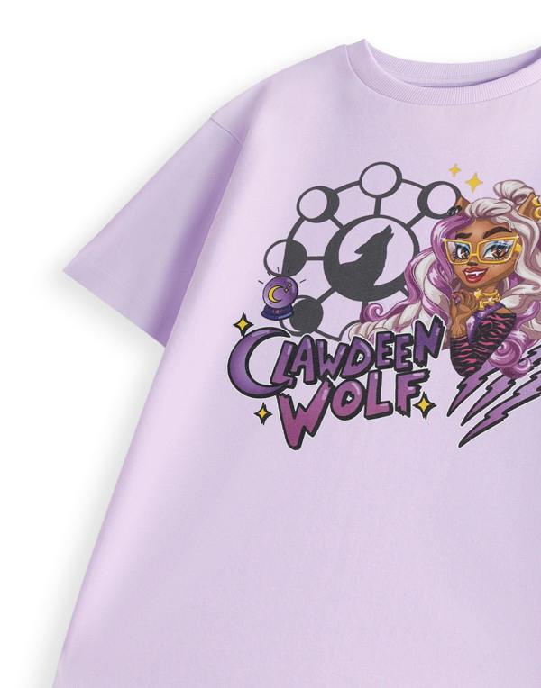 Vanilla Underground Monster High Girls Purple Clawdeen Wolf Short Sleeved T-Shirt