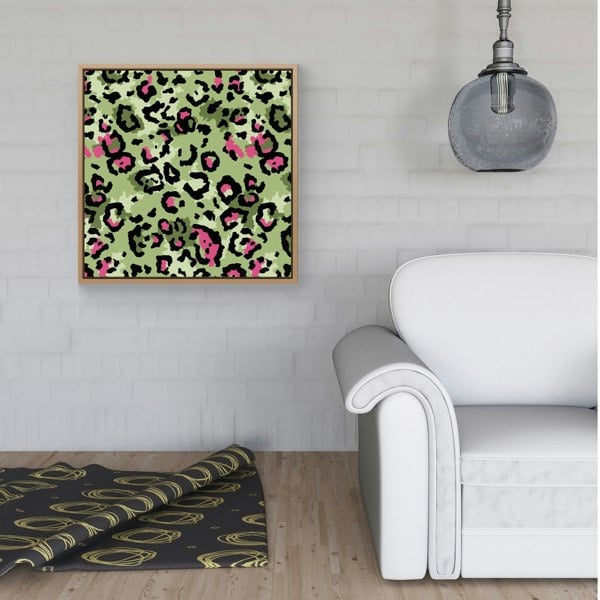 Warren Reed Green And Pink Leopard Print Framed Canvas