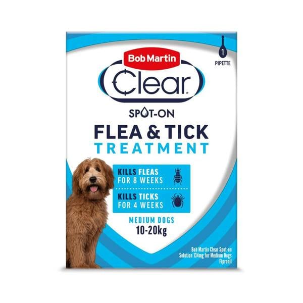 Bob Martin Flea Clear Fipronil Spot On Flea & Tick Treatment For Medium Dogs (1 Pipette)