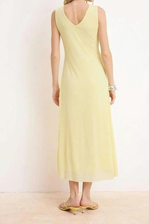 WOVCOR A-Line V-Neck Sleeveless Fruffled Midi Knit Dress
