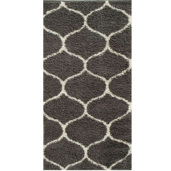 Trellis Design Thick Shaggy Area Rugs Dark Grey