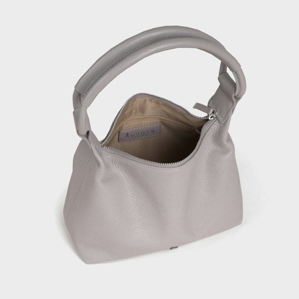 Assots London 'CITY BAG' Ice Grey Soft Pebble Grain Real Leather Shoulder Bag