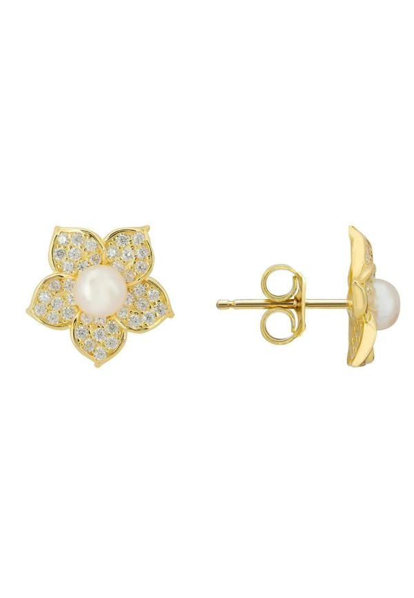 Latelita Forget Me Not Pearl Stud Earrings Gold