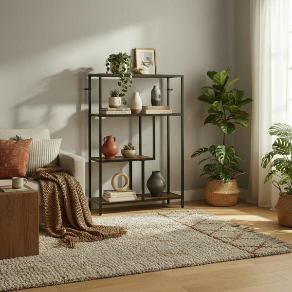 Wyld Haus Modisu Wood Rustic Brown 4 Tier Bookcase With Open Shelving