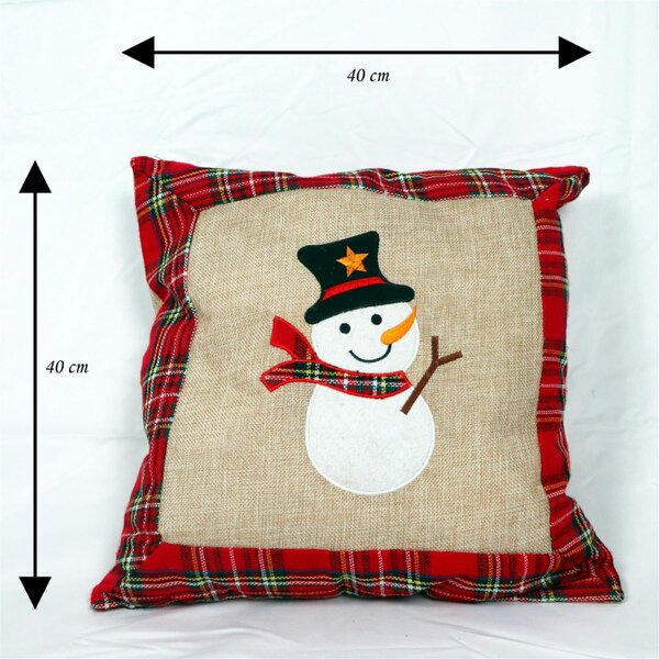 Shatchi 40x40cm Snowman Print Christmas Cushion Cover in Brown Hessian and Non-Woven