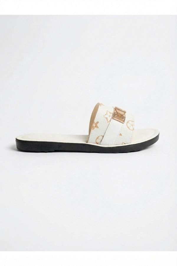 Amber Patterned Slider Sandals - White_wb