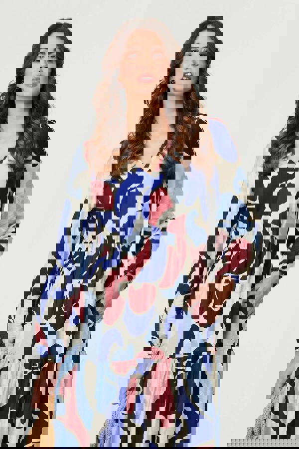 Blue | Abstract Tiered Long Sleeve Midi Dress