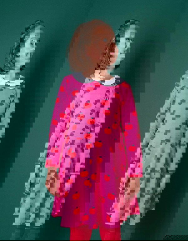 Organic Apple Print Long - Sleeved Skater Dress - Toby Tiger UK Retail