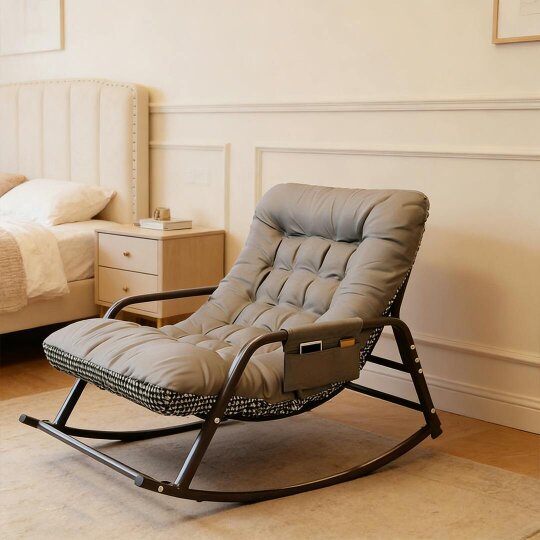 Havendro Modern Rocking Lounge Chair Two-Seater Nordic Reversible Cushion Soft Fabric