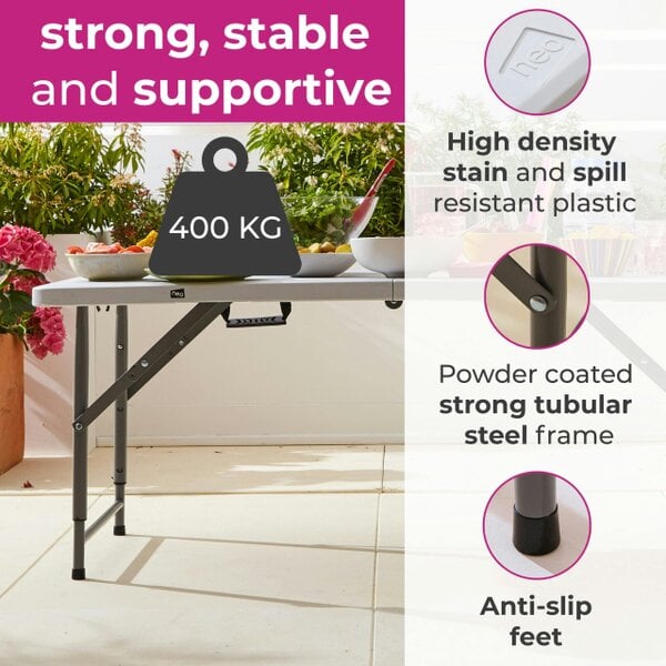 Neo White Folding Picnic Table Portable 4FT Extendable Height