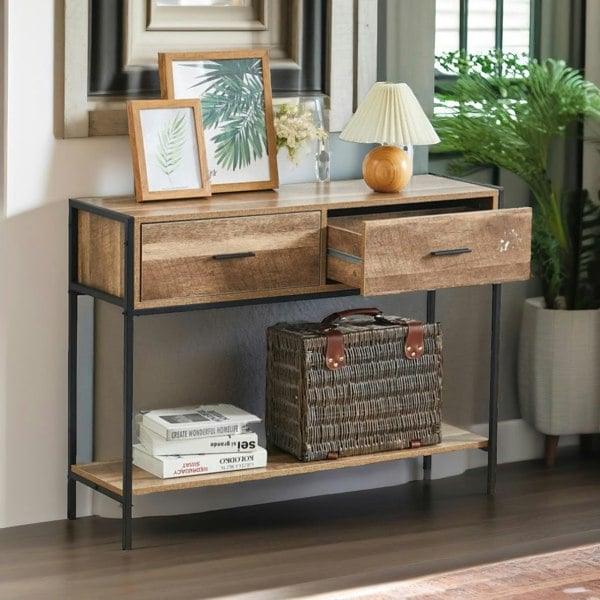 Rafaelo Mobilia Industrial Console Table With 2 Drawers