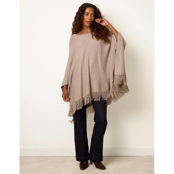 Blue Vanilla Fringe Hem Button Side Cape
