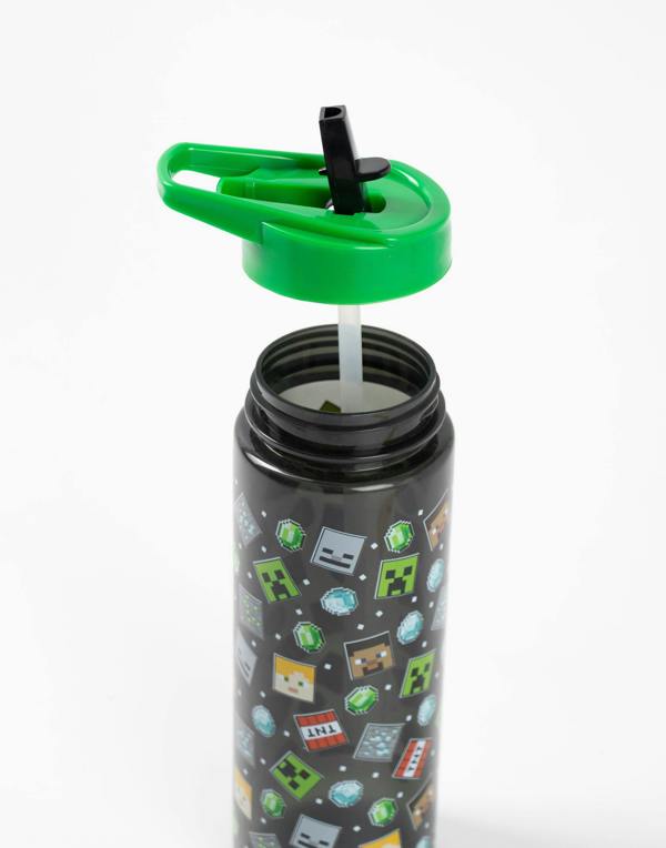 Minecraft Unisex Kids Black Printed Straw Water Bottle (One Size)