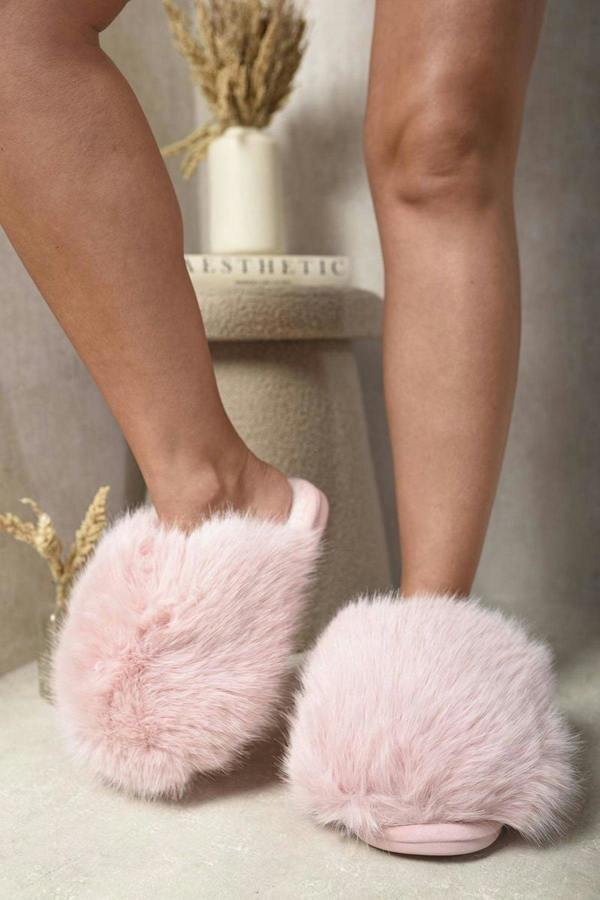 Mildred Fluffy Faux Fur Winter Sandals - Pink