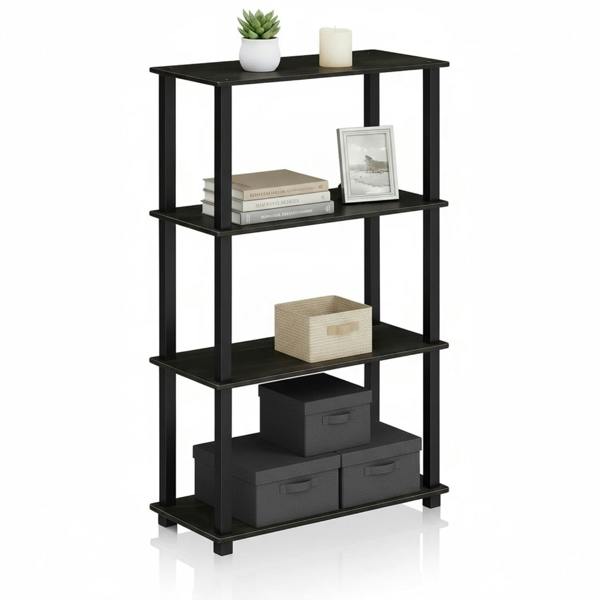 WALPLUS Durable Turn-S-Tube 4-Tier Multipurpose Shelf Display Rack with Square Tube, Espresso/Black for Entryway
